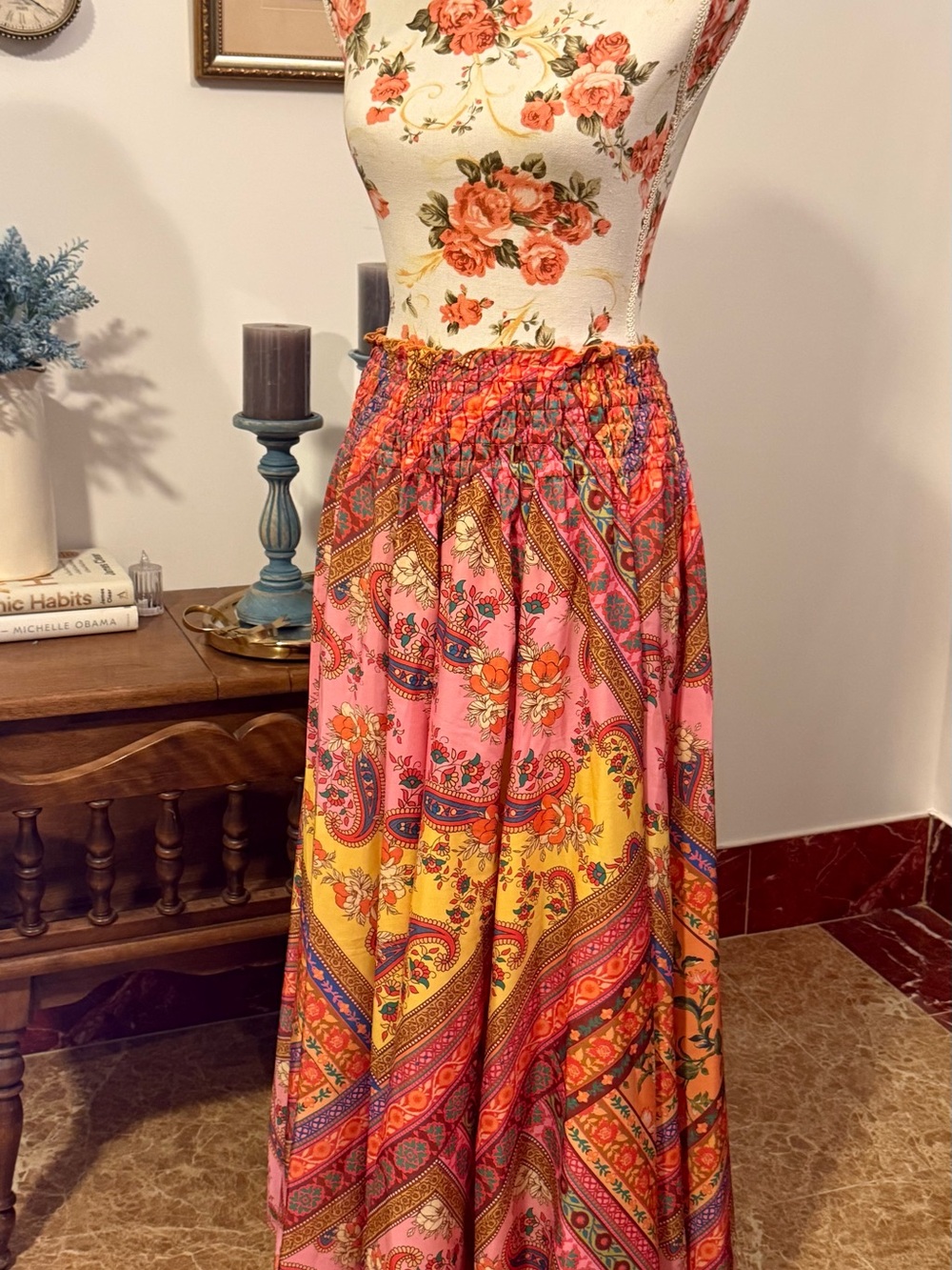 Calypso St. Barth Pink and Yellow Paisley Print Maxi Skirt